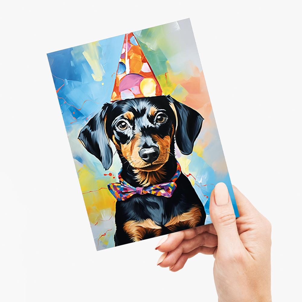 Dachshund wearing a party hat II - Greeting Card