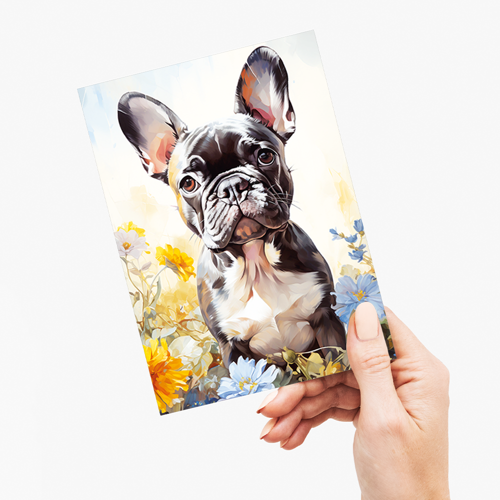 French bulldog surrounded by flowers  - Greeting Card
