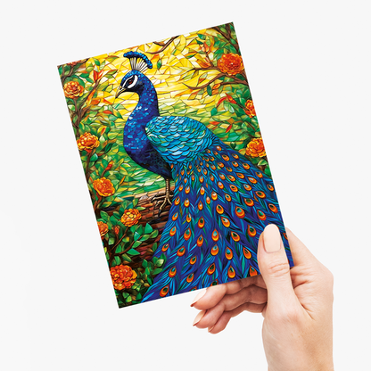 Peacock tile art - Greeting Card