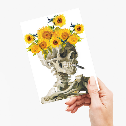Head of a skeleton with sunflower crown - Greeting Card