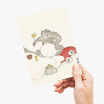 Tea ceremony of a raccoon By Shôrei - Greeting Card