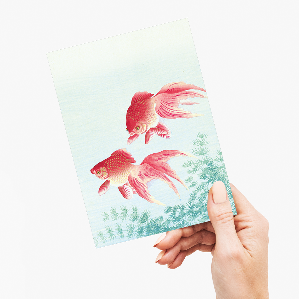 Two veil goldfish By Ohara Koson - Greeting Card
