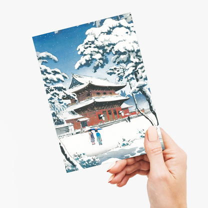 Zojo-ji Temple in Snow By Koitsu Tsuchiya - Greeting Card