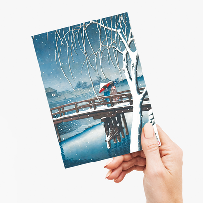 Evening Snow, Edo River By Kawase Hasui - Greeting Card