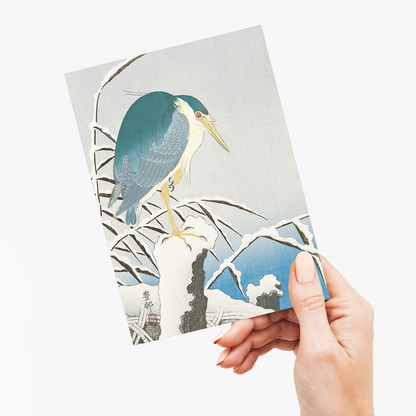 Heron in snow By Ohara Koson - Greeting Card
