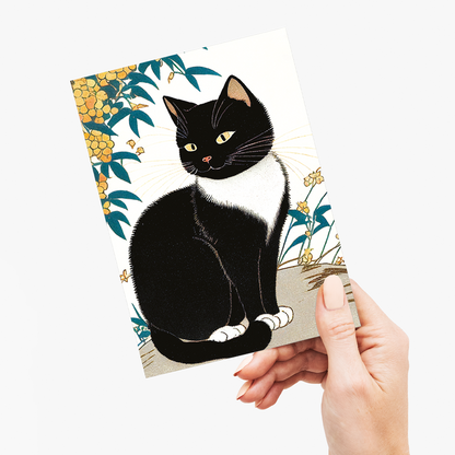 Little kitten with Forsythia - Greeting Card