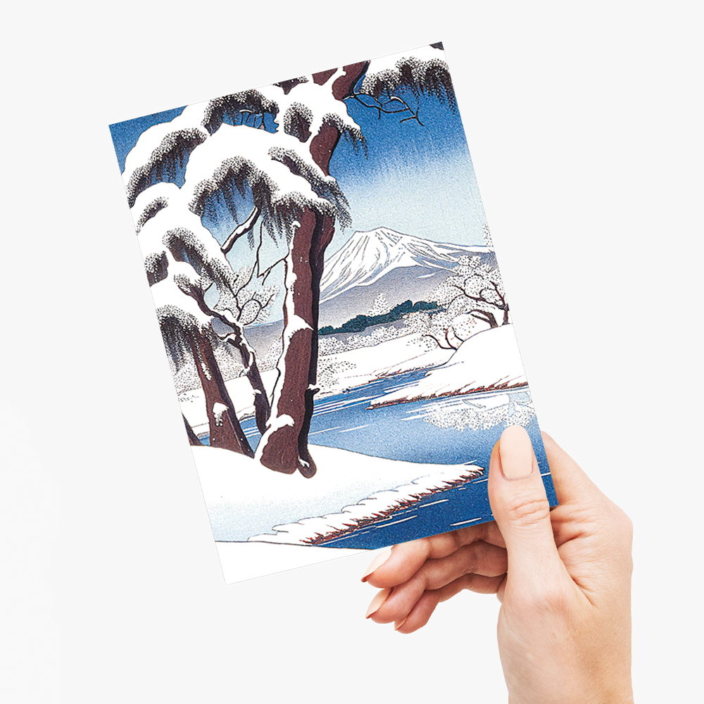 A Snowy Landscape with Mount Fuji - Greeting Card