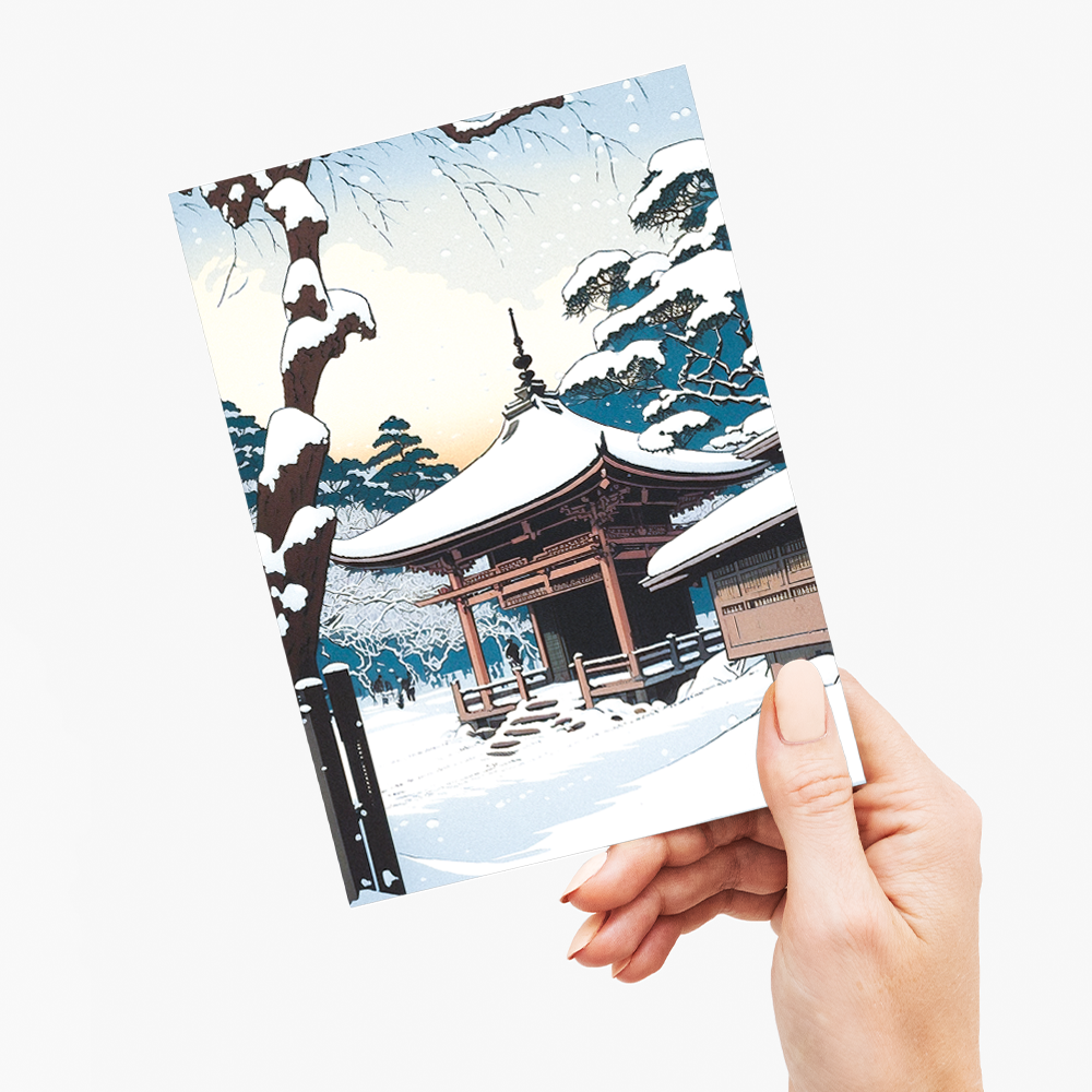 Japanese shrine in the snow - Greeting Card