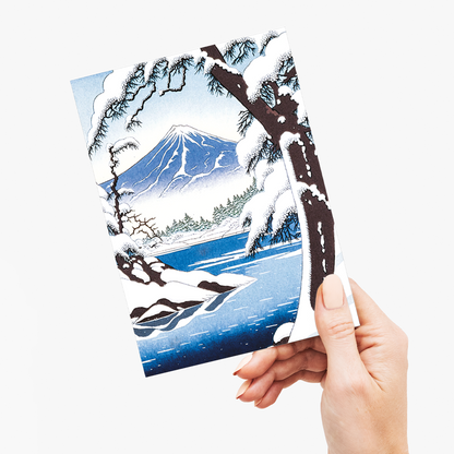 Snowy lake in front of mount fuji - Greeting Card