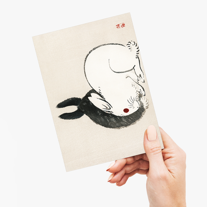 Black and white rabbits by Kōno Bairei - Greeting Card