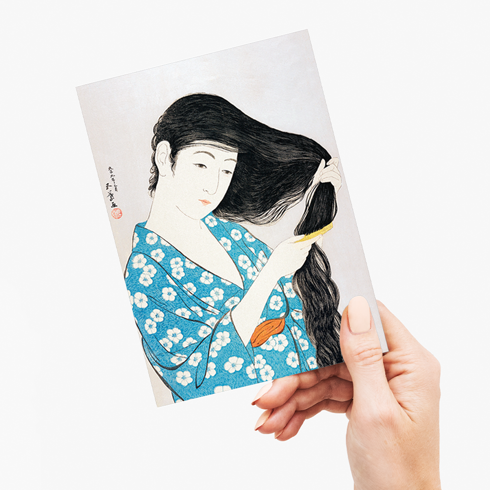 Woman Combing Her Hair by Goyō Hashiguchi - Greeting Card
