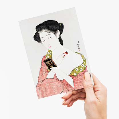 Woman Applying Powder by Goyō Hashiguchi - Greeting Card