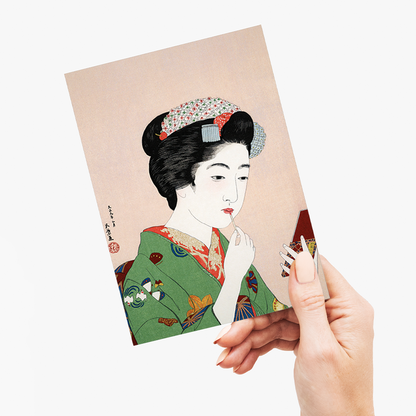 Woman Applying Rouge by Goyō Hashiguchi - Greeting Card