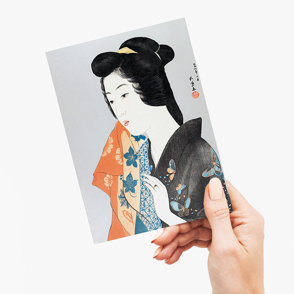 Woman Holding a Hand Towel by Goyō Hashiguchi - Greeting Card