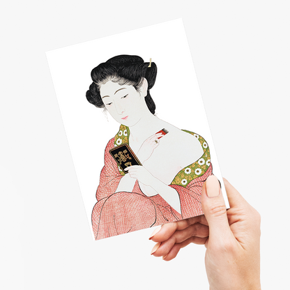 Woman Applying Powder by Goyō (Cutout) Hashiguchi - Greeting Card