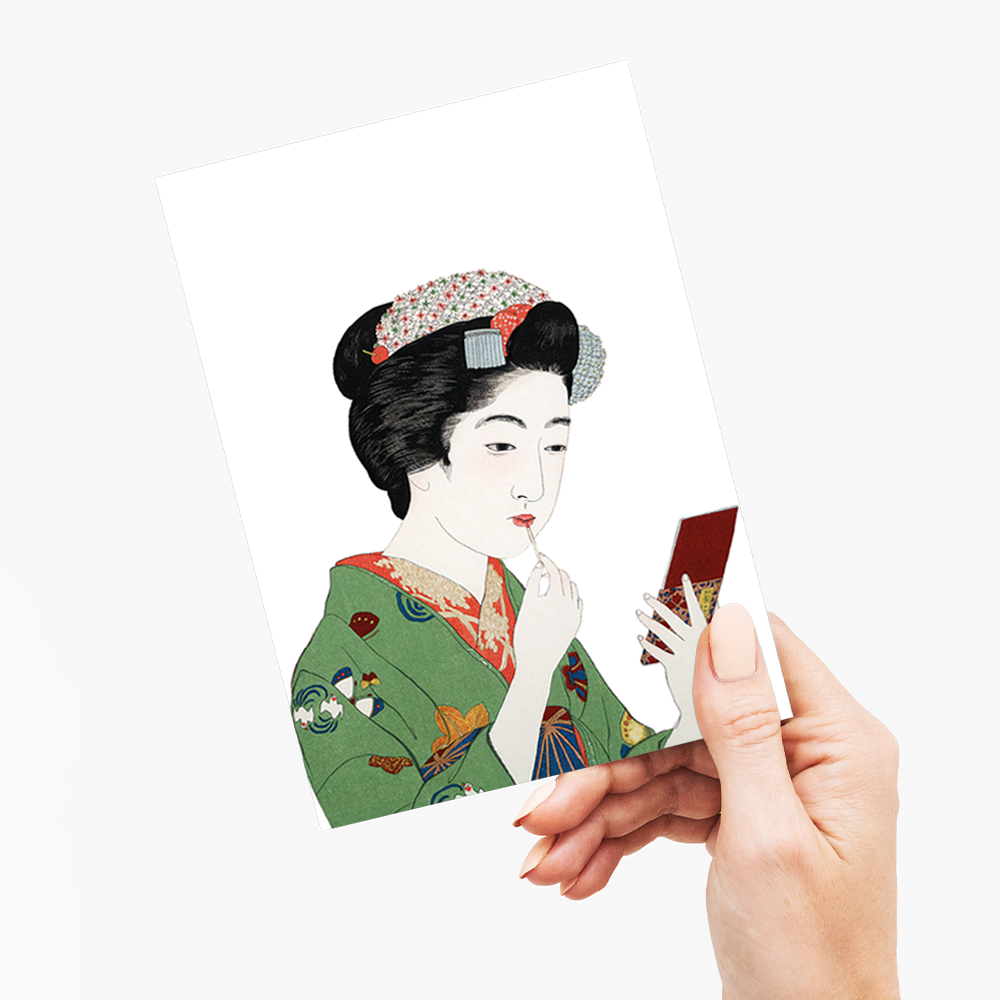 Woman Applying Rouge by Goyō (Cutout) Hashiguchi - Greeting Card