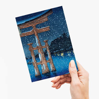 Miyajima in Snow by Tsuchiya Koitsu - Greeting Card