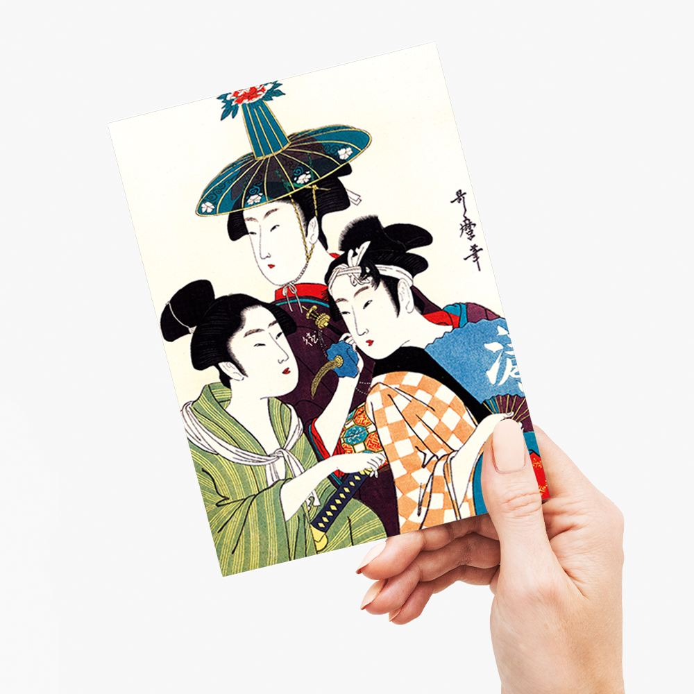 Three Young Men or Women by Utamaro Kitagawa - Greeting Card