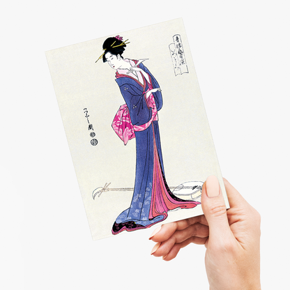 Japanese woman in kimono and a shamisen on the floor - Greeting Card