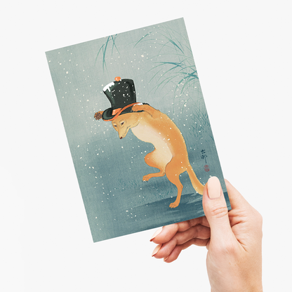 Dancing Fox with a top Hat - Greeting Card