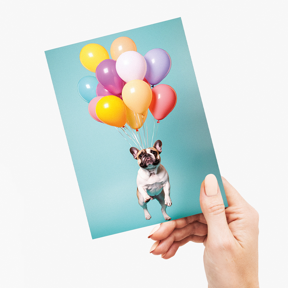 Frenchy hanging on balloons - Greeting Card