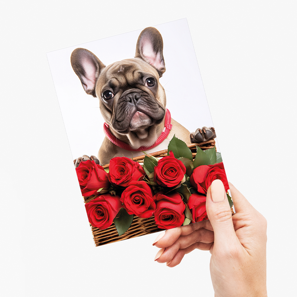 Frenchy bringing roses - Greeting Card
