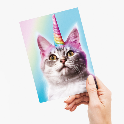 Cat with a unicorn horn - Greeting Card