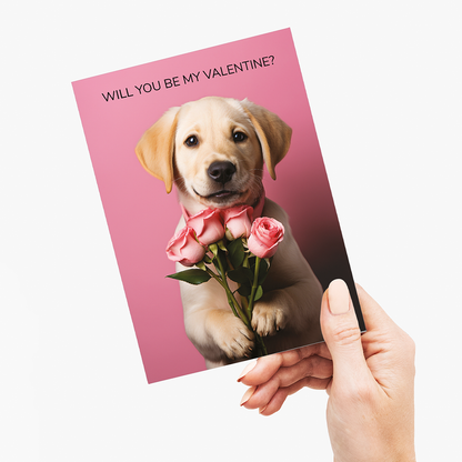 will you be my valentine? (golden retriever) - Greeting Card