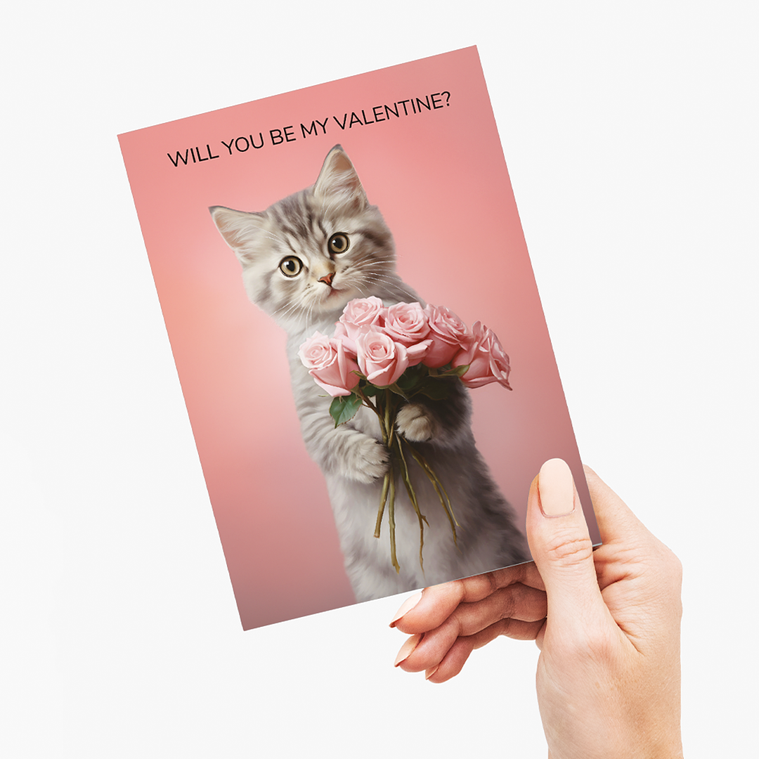 will you be my valentine? (Cat) - Greeting Card
