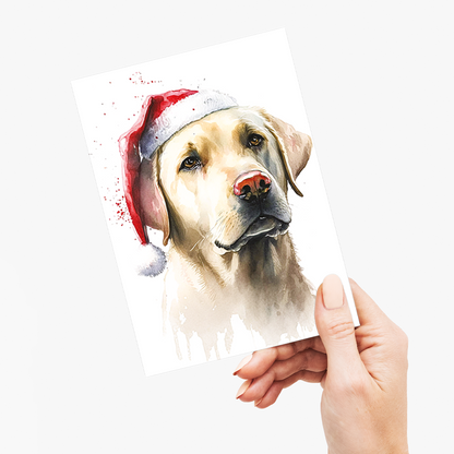 White labrador wearing a christmas hat - Greeting Card