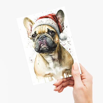 French bulldog wearing a Christmas hat - Greeting Card