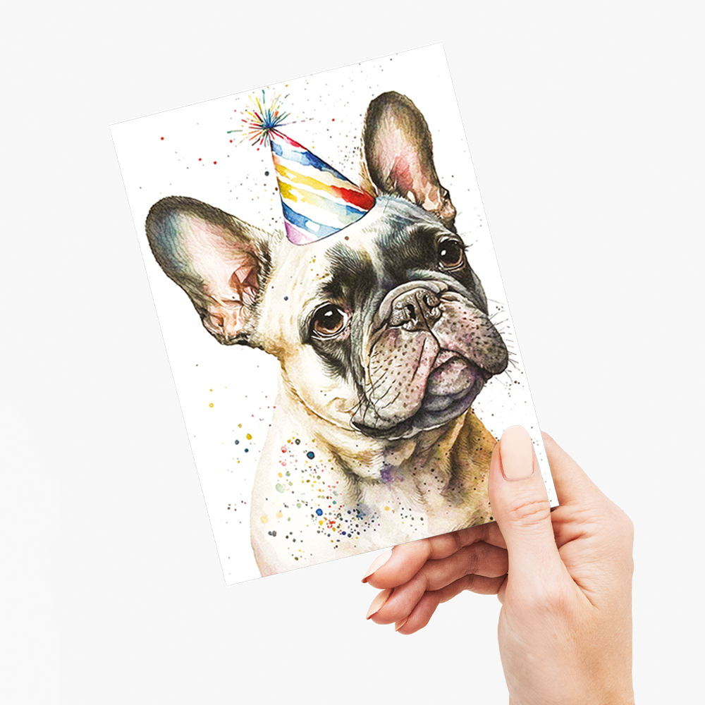 French bulldog wearing a party hat - Greeting Card