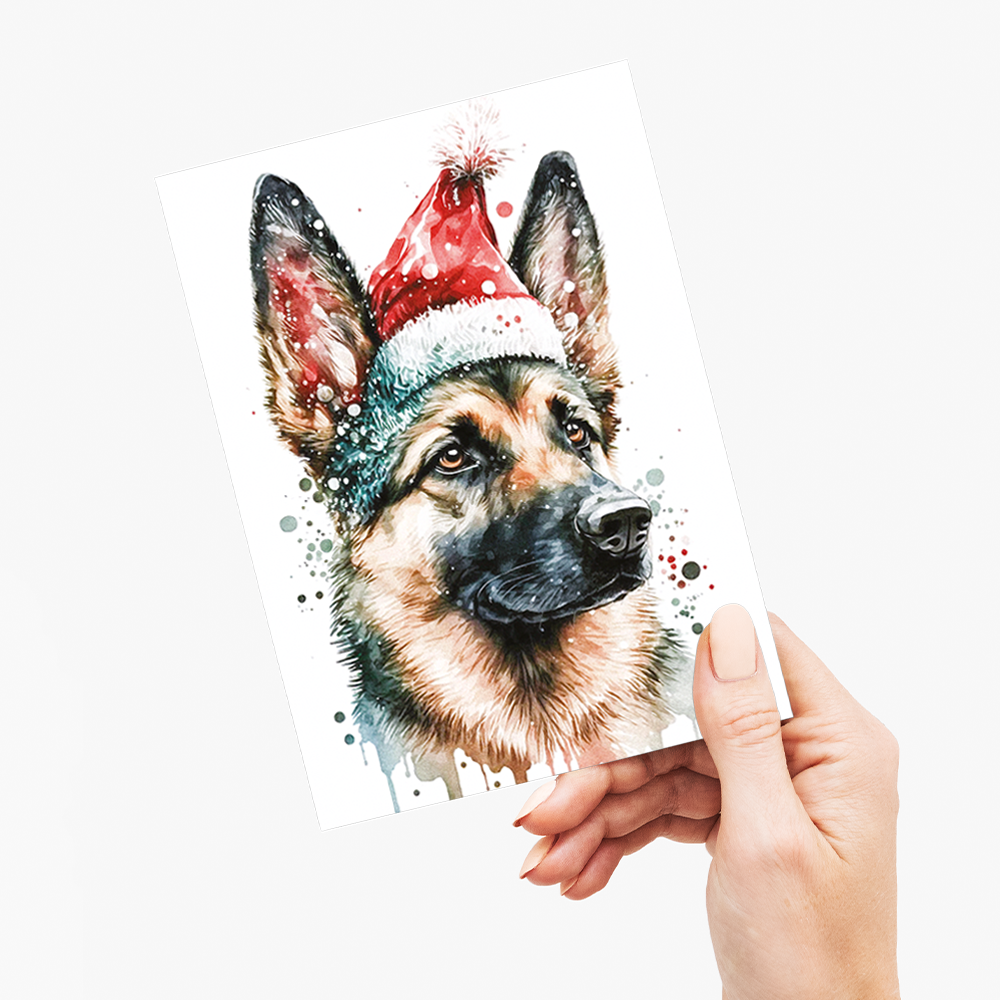 German shepherd wearing a christmas hat - Greeting Card