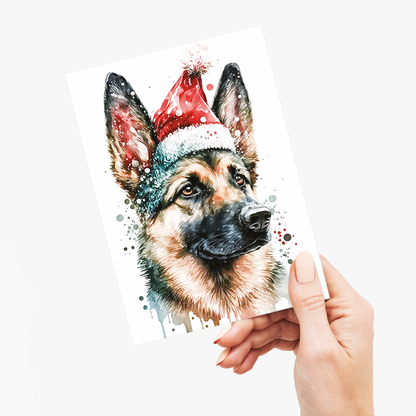 German shepherd wearing a christmas hat - Greeting Card