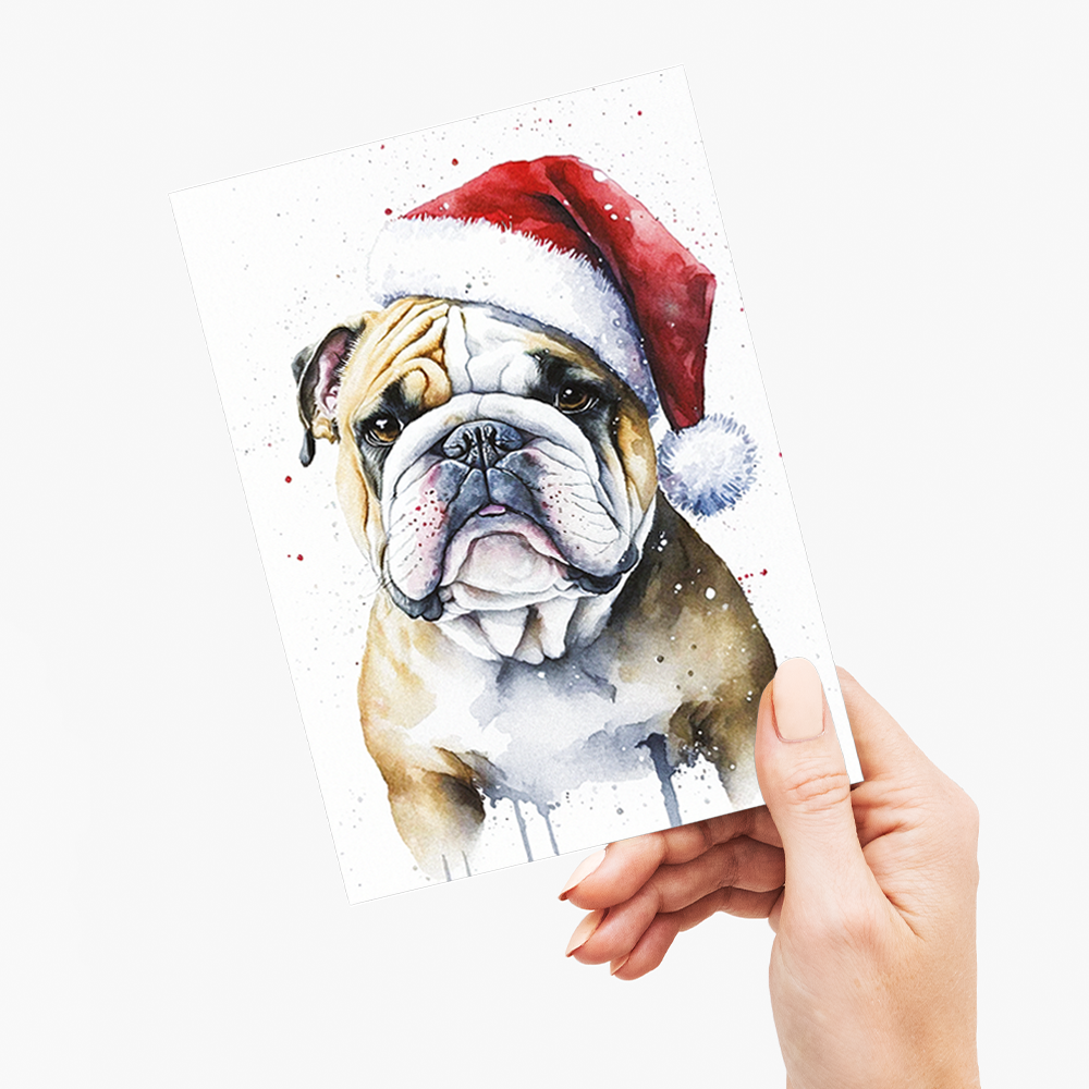 Engelse bulldog wearing a Christmas hat - Greeting Card