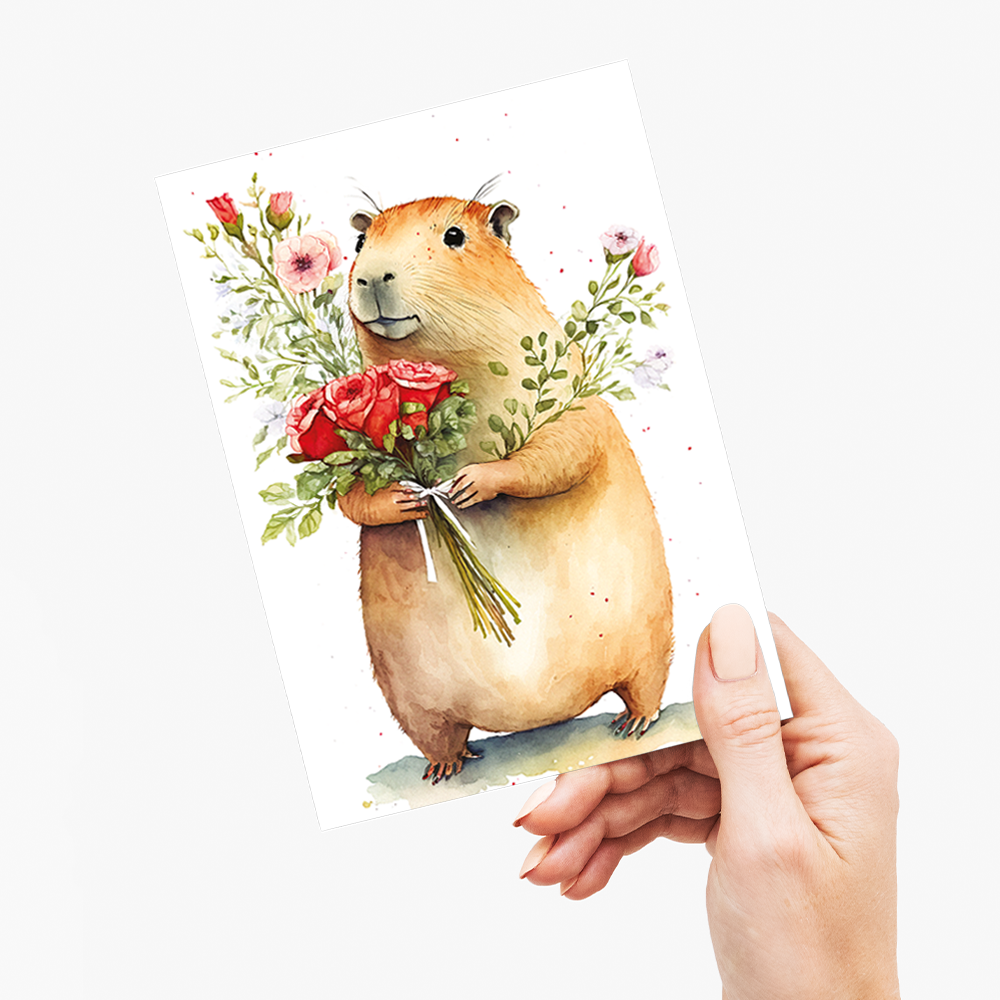 Capybara bringing flowers - Greeting Card