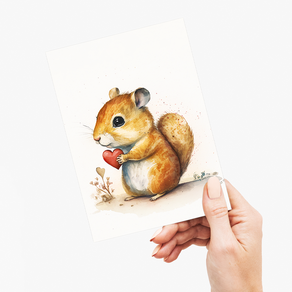 Chipmunk holding a hearth - Greeting Card