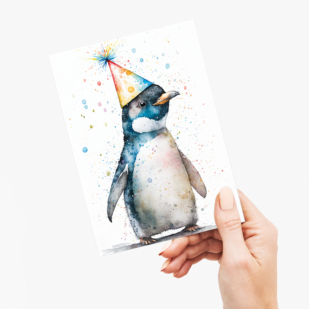 Penguin with a party hat - Greeting Card