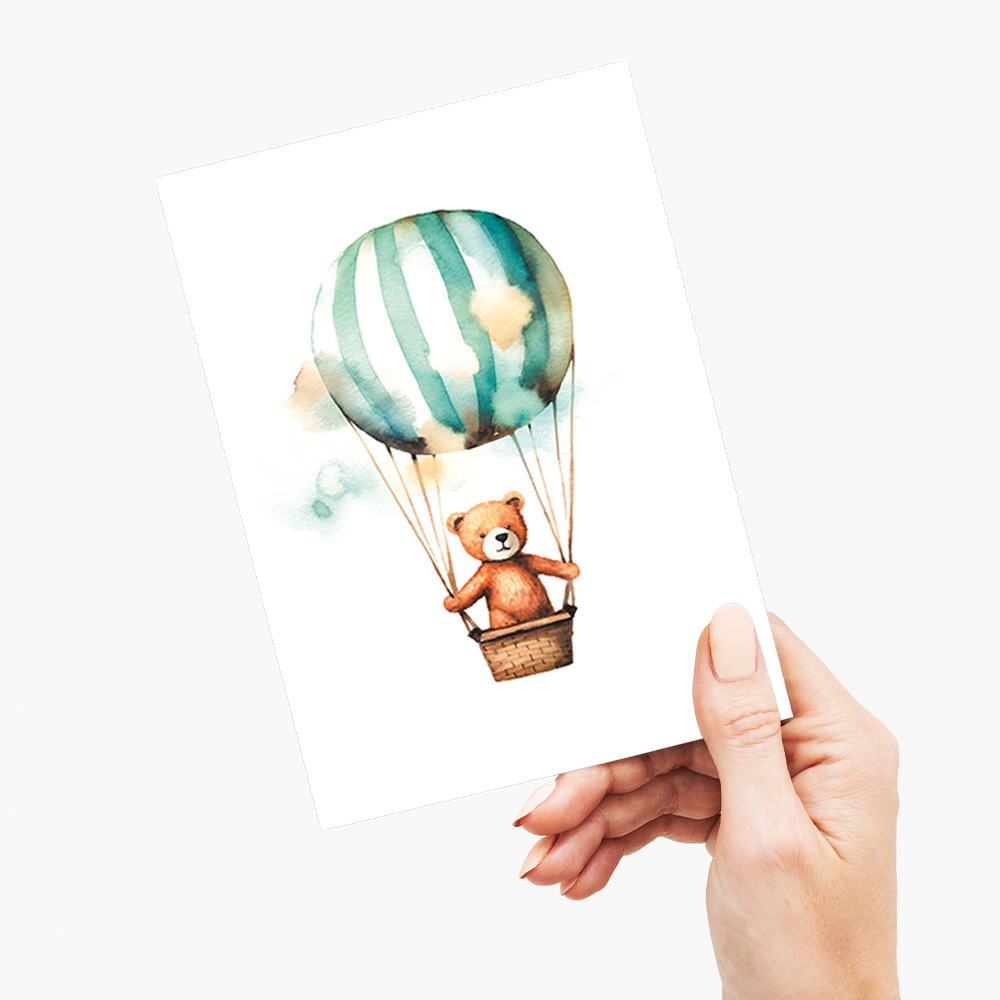 Teddy bear in hot air balloon - Greeting Card