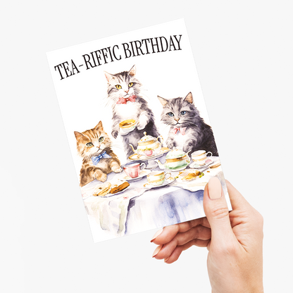 Tea-riffic birthday cats - Greeting Card