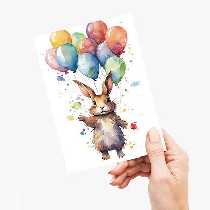 Bunny floating away with balloons - Greeting Card