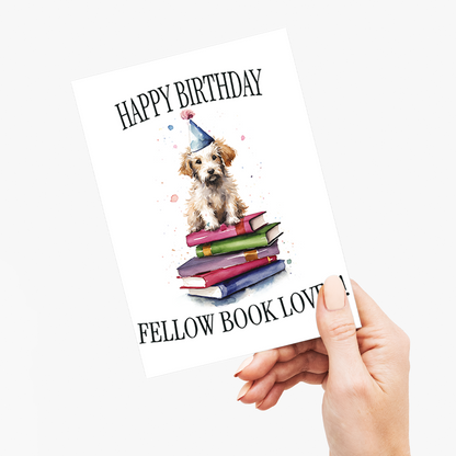 Happy birthday fellow book lover! (Dog) - Greeting Card