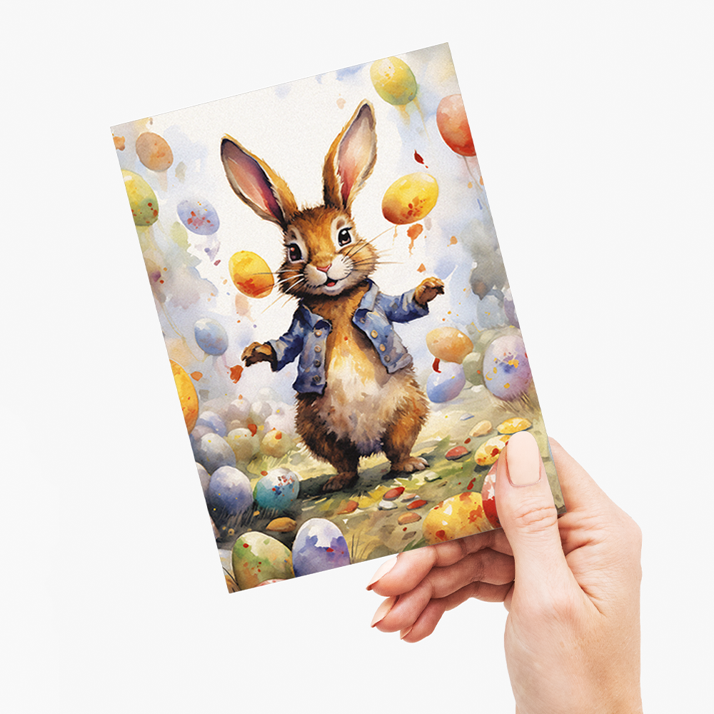 Easter bunny with his eggs - Greeting Card