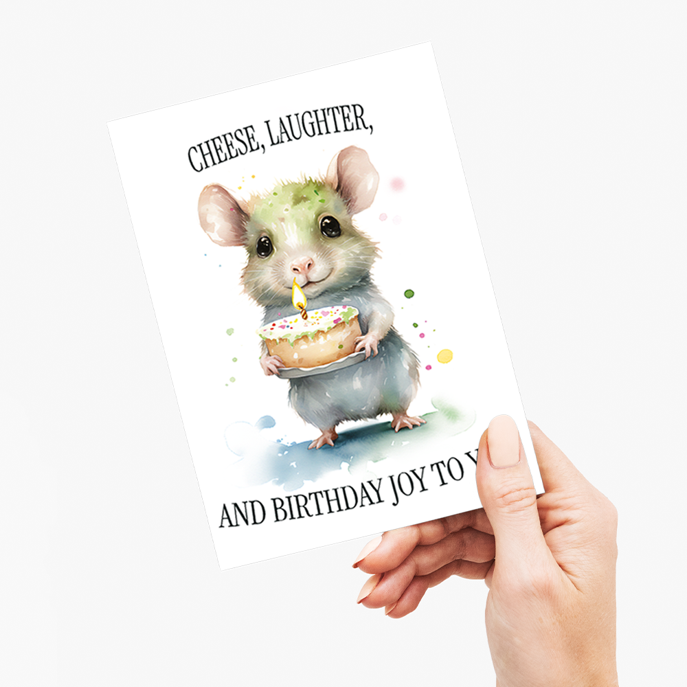 Little mouse with a birthday cake - Greeting Card