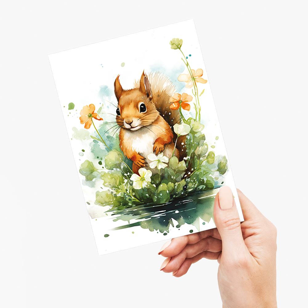 Squirrel surrounded by plants - Greeting Card