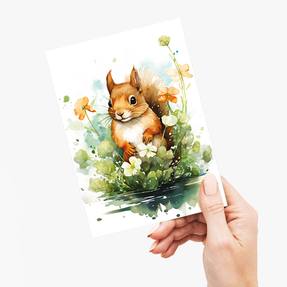 Squirrel surrounded by plants - Greeting Card