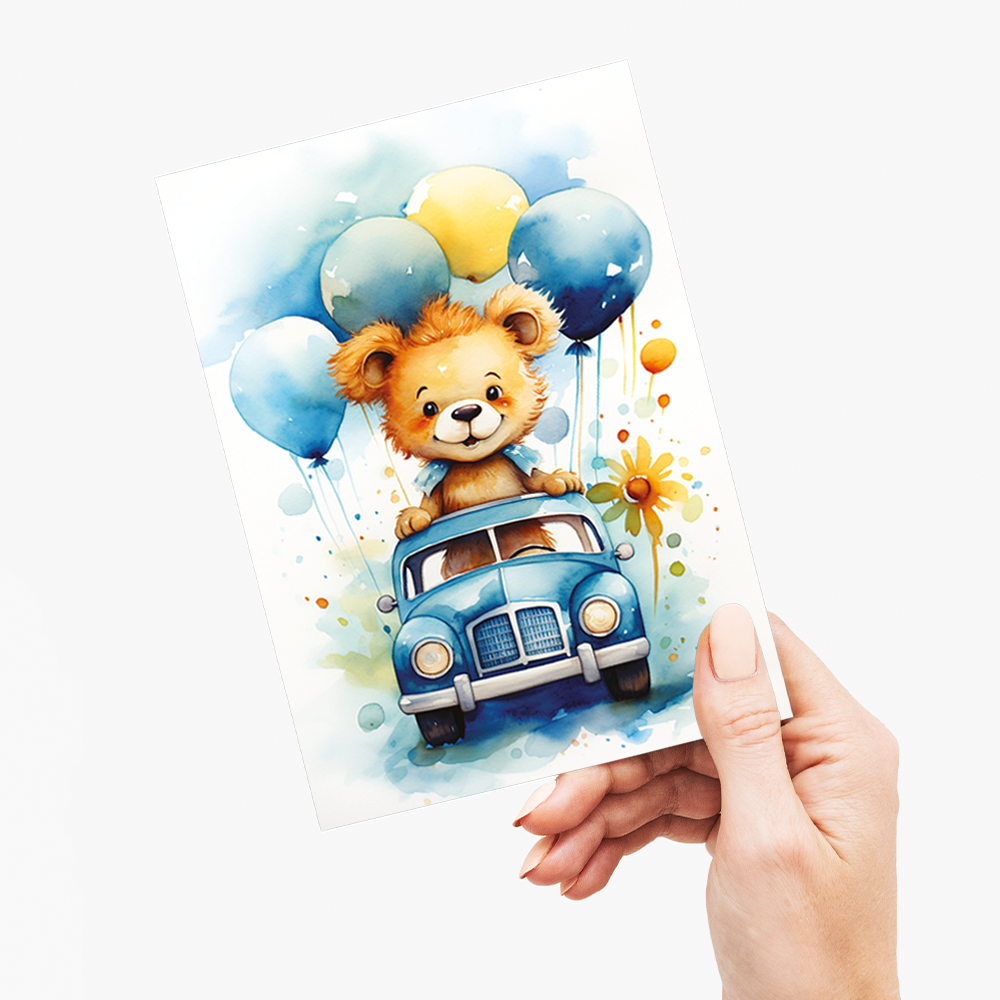 Teddy driving a car - Greeting Card