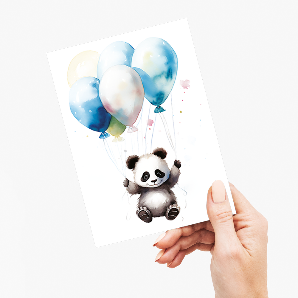 Panda floating with balloons  - Greeting Card