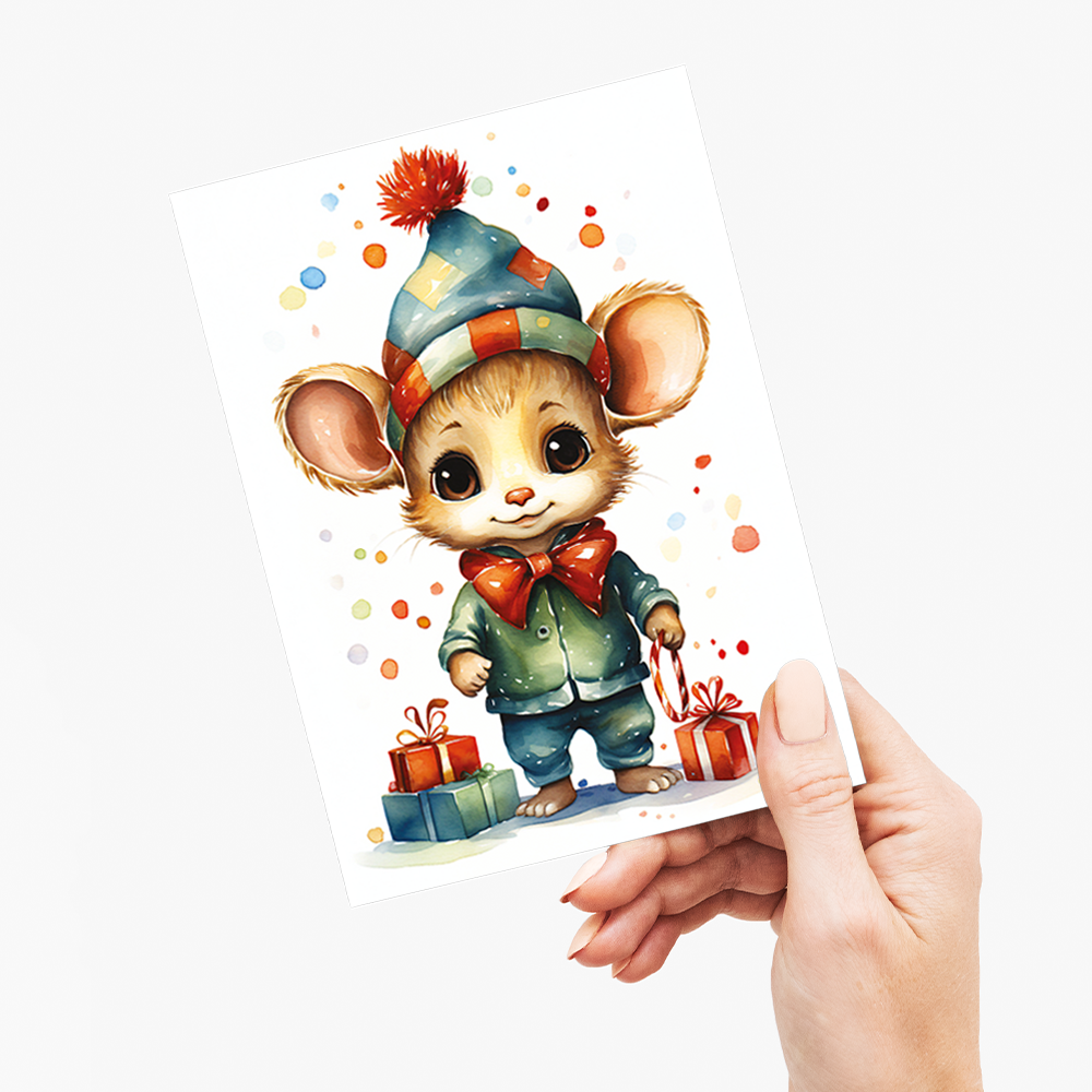 Little mouse with christmas gifts - Greeting Card