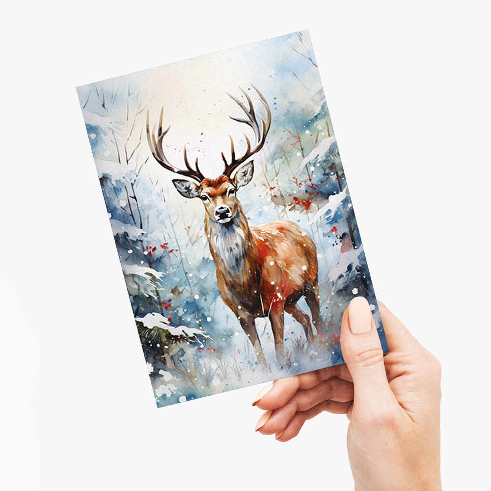 Deer in a snowy forest - Greeting Card